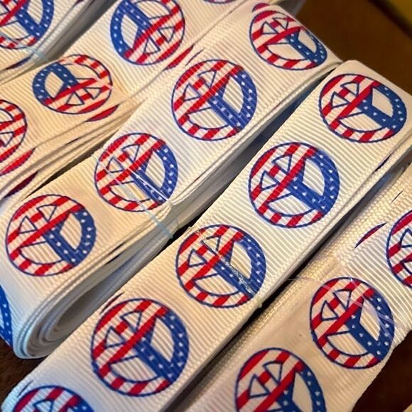 Grosgrain Ribbon 7/8” 5 yards 5/$20 peace sign USA - Picture 2 of 4